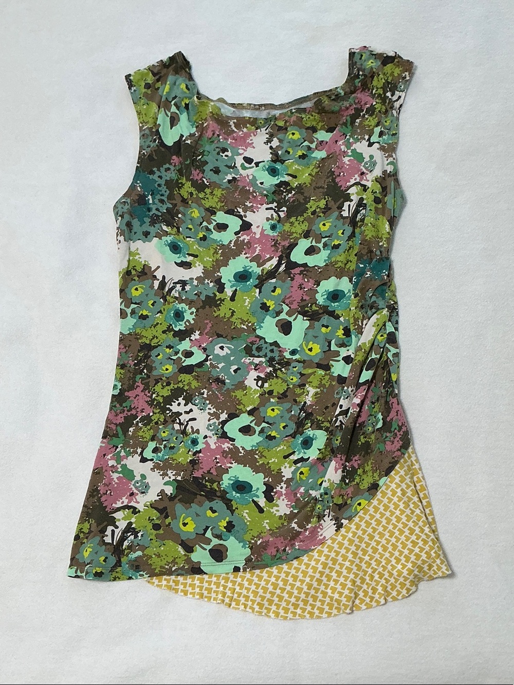Anthropologie Floral Sleeveless Layered Tank Top - Green, Teal, Pink